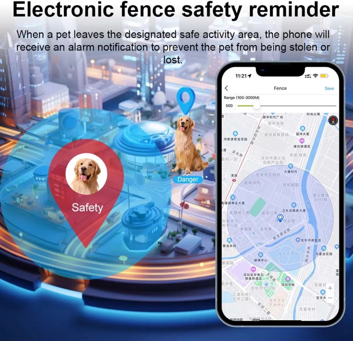 INF Pet GPS Tracker für Hunde — Echtzeit GPS/AGPS/WIFI/LBS Positionierung, IP66 wasserdicht, SOS & Geo-Zaun, 30 Tage Standby,