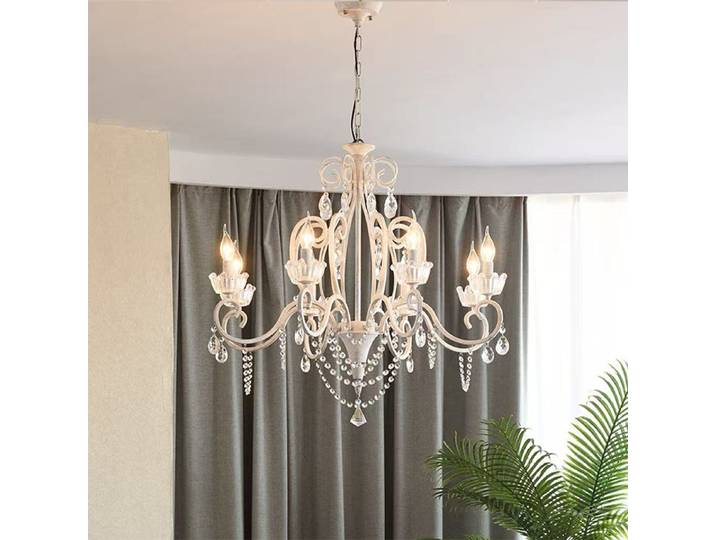 Lustre LED rétro américain E14, style pastoral, métal blanc, luminaire suspendu à bougie, lampe suspendue pour salon français, éclairage intérieur