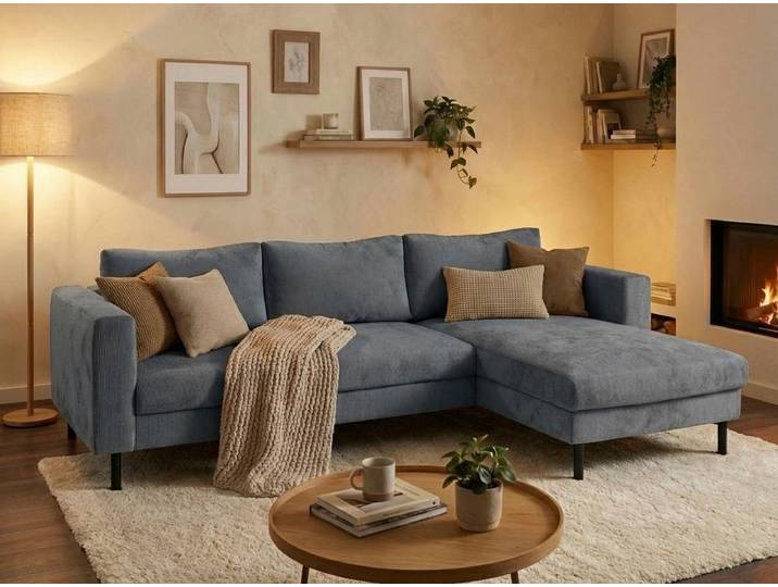 TRENDMANUFAKTUR Amazing II, wahlw. mit Schlaffunktion & Bettkasten, Fuss schwarz Recamiere beidseitig montierbar, L-Form,in Cord o. Struktur, B: 232 cm