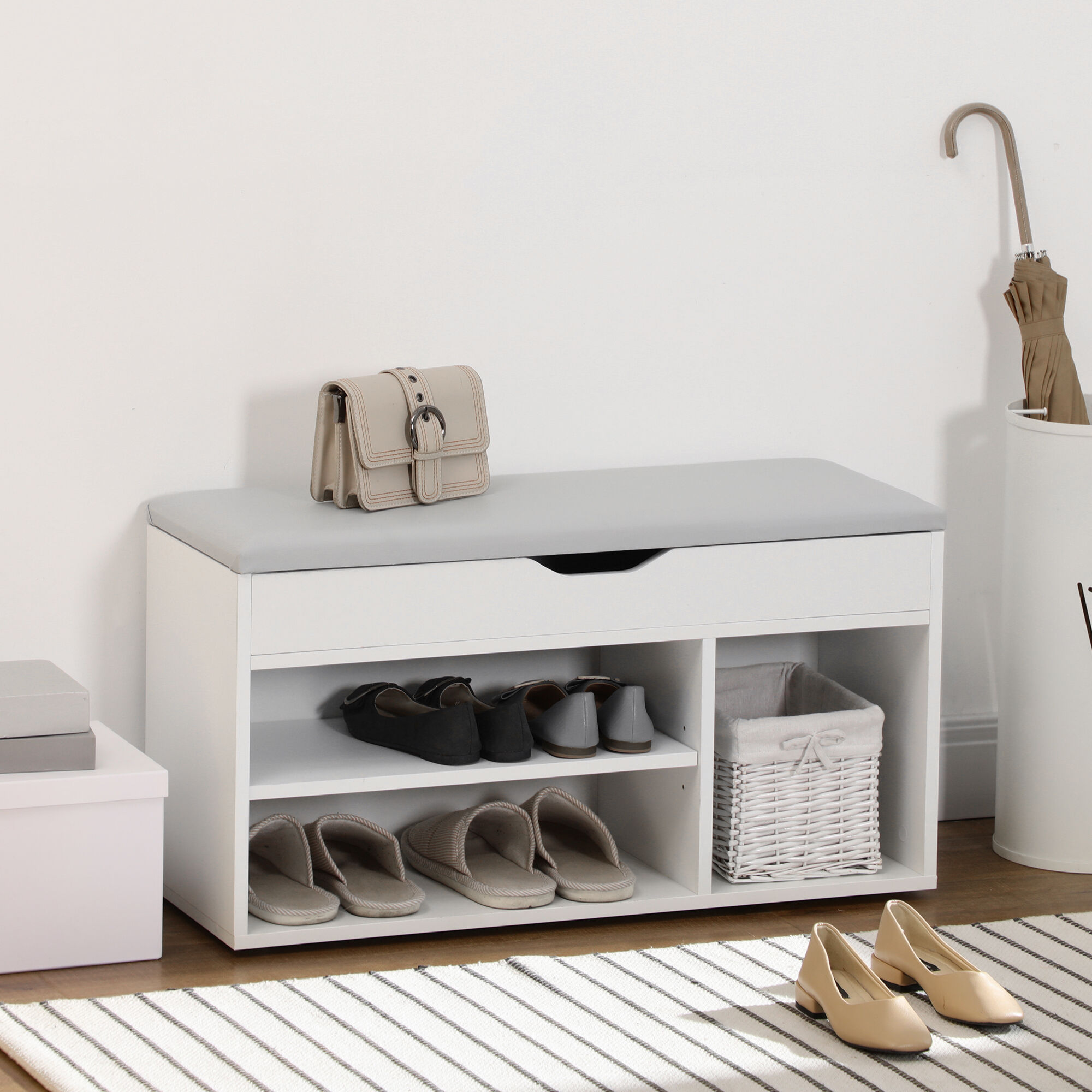 Altro Mobile Scarpiera Salvaspazio Con Panca Contenitore E Vani Aperti