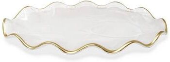 Vivience Oval Tray White Alabaster with Gold Ruffled Border