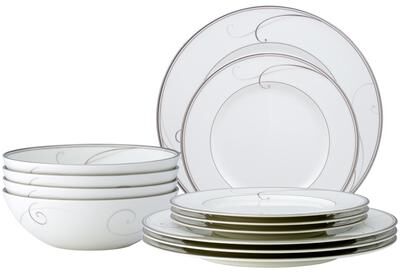 Noritake Platinum Wave 12-Piece Dinnerware Set, Service for 4
