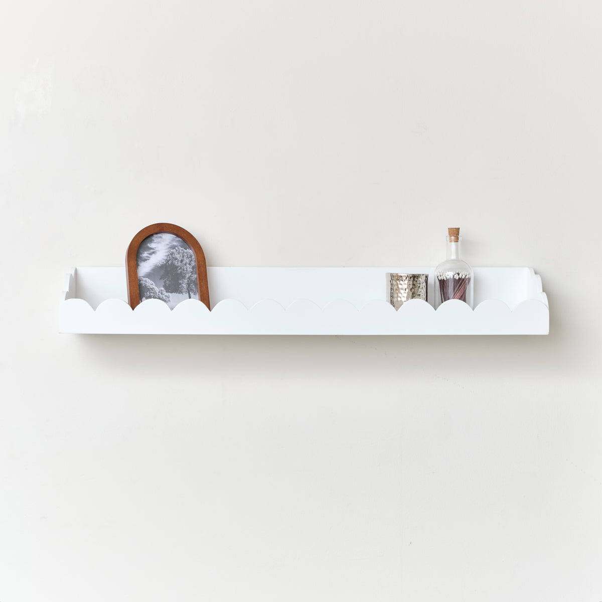 Extra Large White Scalloped Wall Storage Shelf - 90cm Wood, Metal