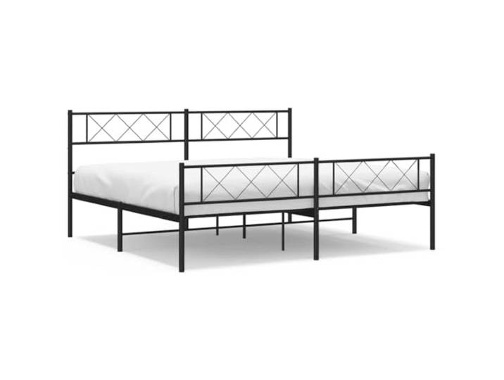 PUGYNBK Bettgestell aus Metall, Schwarz, 193 x 203 cm Pulverbeschichteter Stahl, Metallleisten, Kopfteil, Stauraum