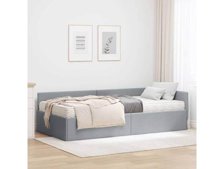 RJPLMFV Eckbettgestell mit Matratze, 2 Stück, hellgrau, Stoff Atmungsaktiver Stoff, mittlere Schaumstoffmatratze, verstellbarer Kopf, fester Lattenrahmen, modernes Design