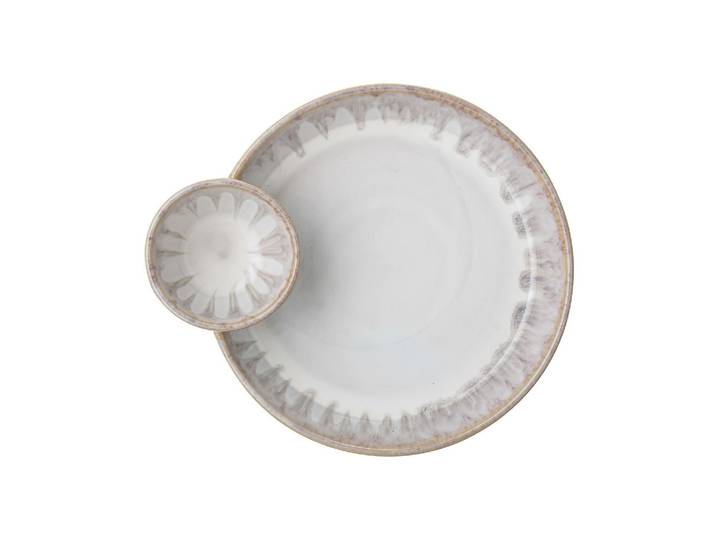 Plat en grès beige, avec bol fixé, lavable au lave-vaisselle, à m
