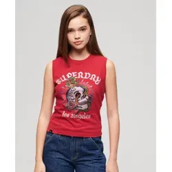 Superdry für Damen. W6011781A Ärmelloses T-shirt mit Strass Tattoo rot (S), Lässig, Baumwolle, Ärmellos / Hosenträger