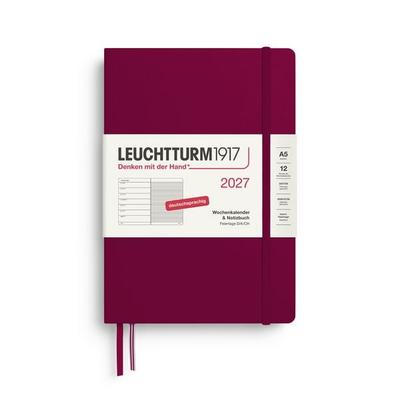 Wochenkalender & Notizbuch Medium (A5) 2027, Port Red, Deutsch