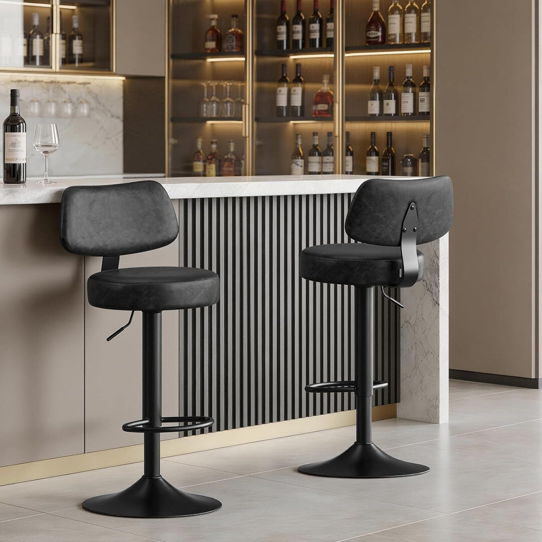 George Oliver Swivel Upholstered Faux Leather Bar Stool Anthracite 41.5cm W X 41.5cm D