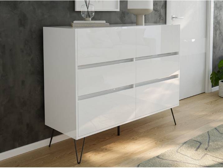 Magnolia Home Kommode Kommode Dion XL 120cm 6 SoftClose SchubladenWeiß Hgl