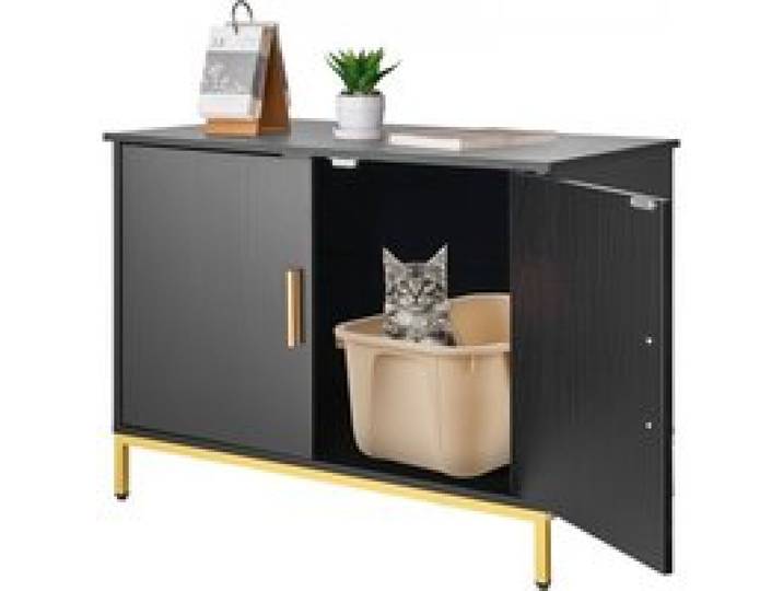 VEVOR Katzenschrank, 700x450x545 mm, Katzentoilette mit Metallbeinen & -griff, Katzenklo Schrank, Katzenhaus passend für die meisten Katzentoiletten, für Schlafzimmer & Wohnzimmer, Schwarz