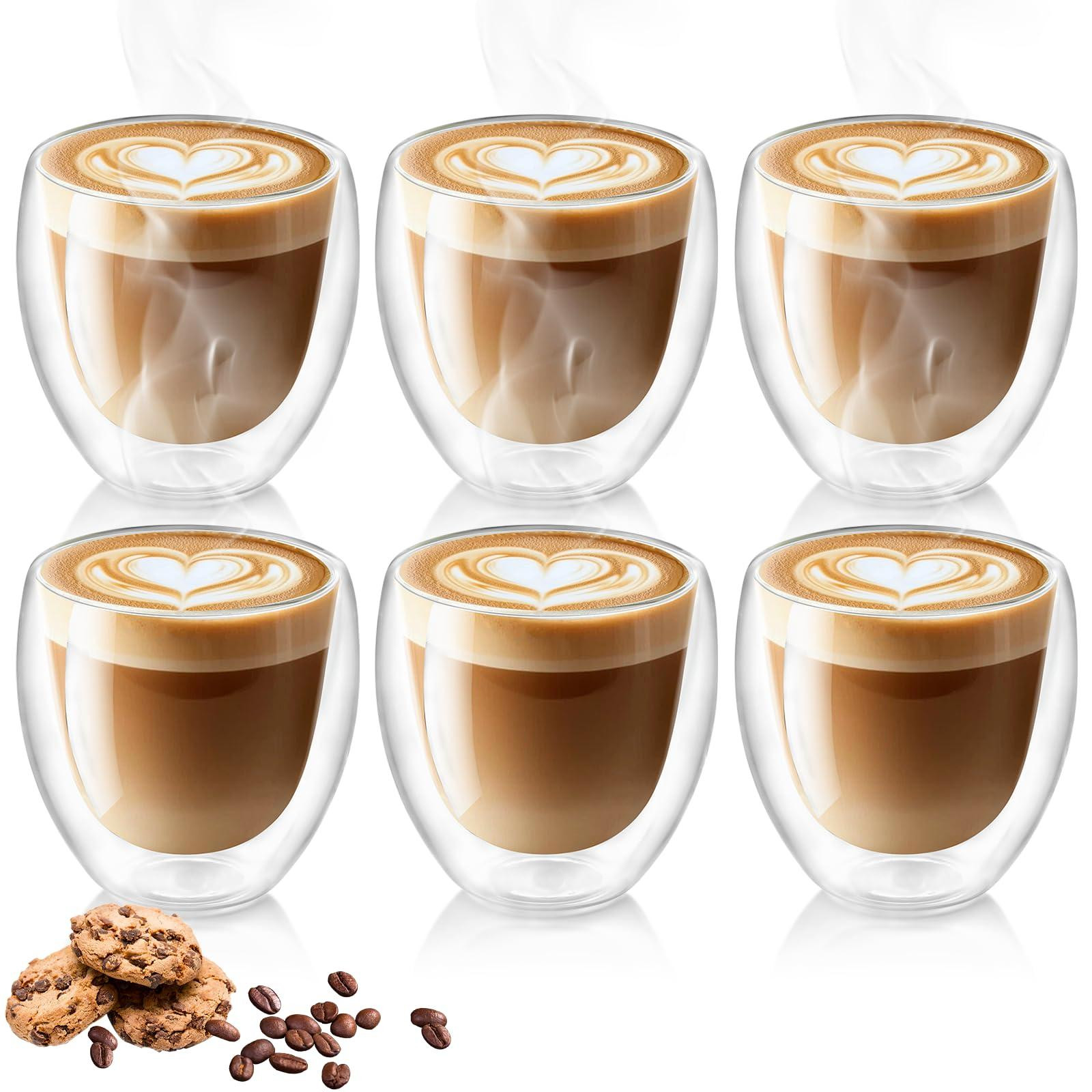 Dripio Set van 6 Dubbelwandige Hittebestendige Cappuccino Glazen, 250 ml
