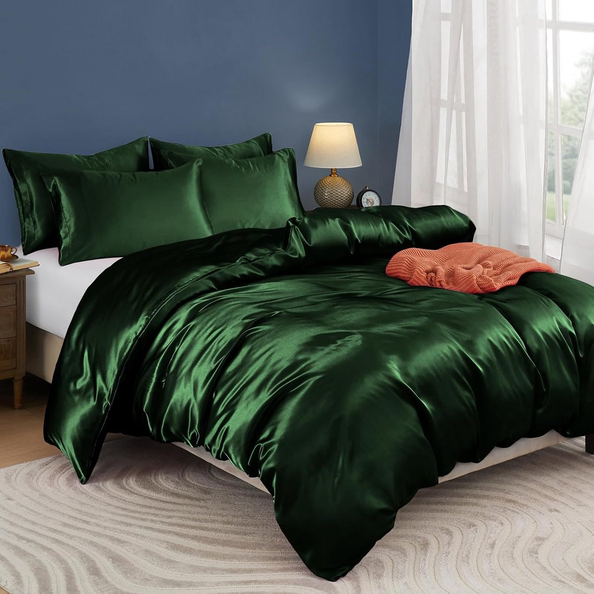 5-delige Satijnen Dekbedovertrekset Emerald Groen Queensize Luxe Zijdezacht Beddengoed