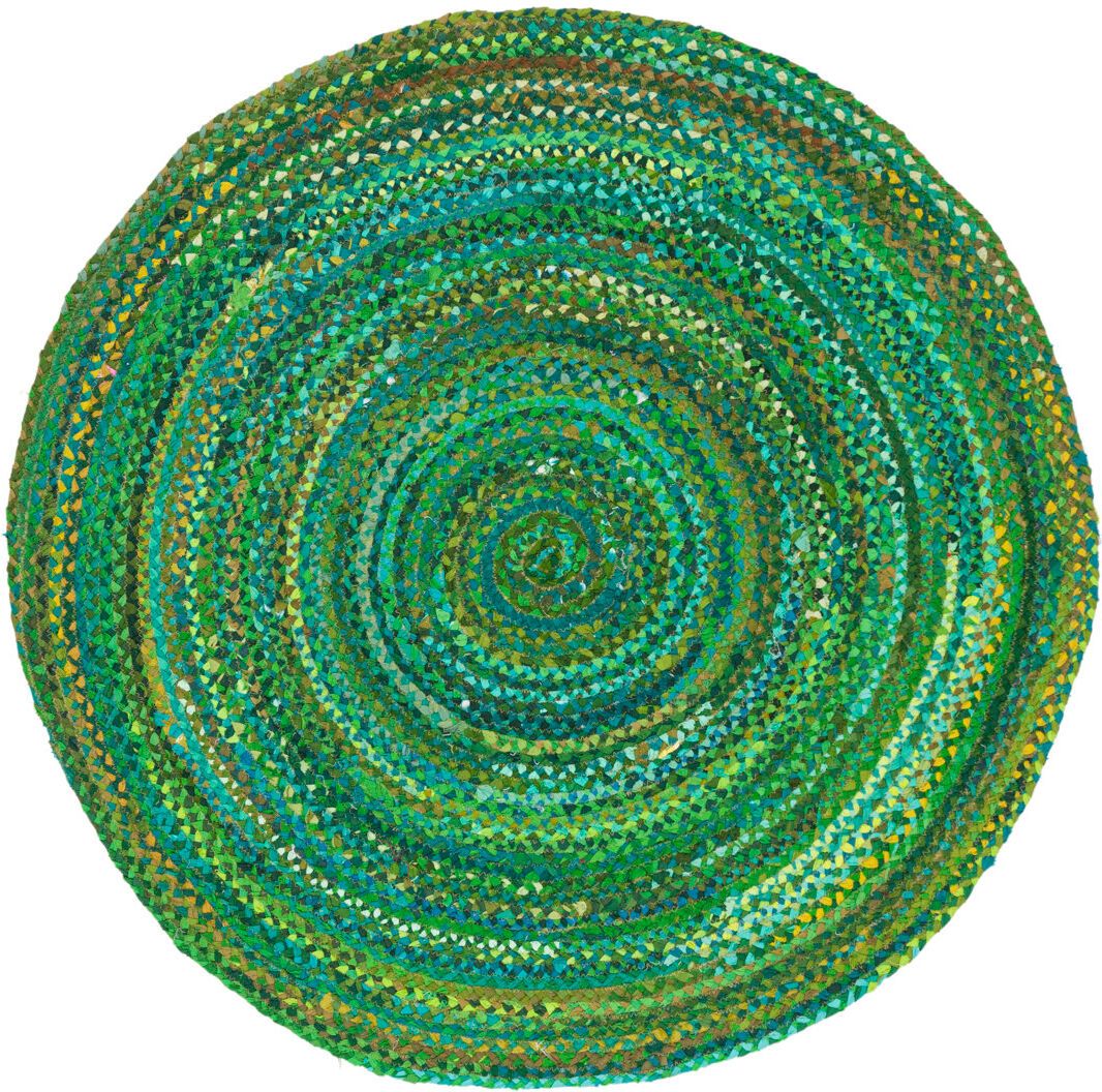 Langley Street Cotton Hand Woven Area Rug Green Round 122 cm