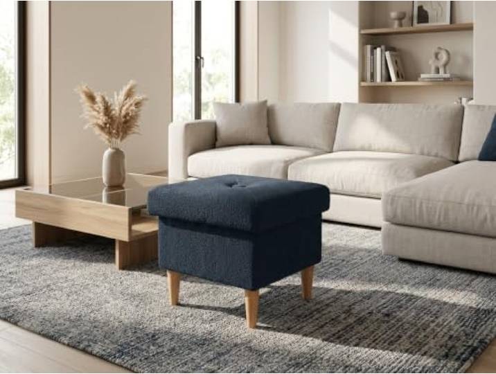 Family Meble Polsterhocker Ari Hunter – Fußhocker mit Stoff-Bezug und Stauraum – Dunkelblau · 50