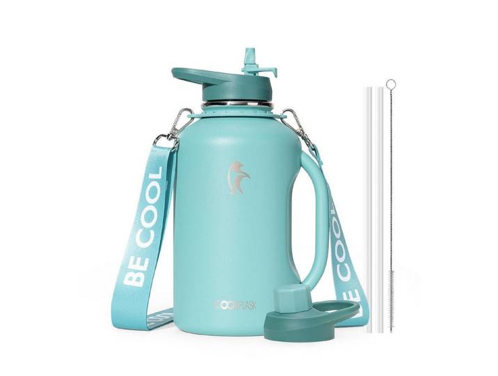 LuxusKollektion Isolierflasche Wasserflasche 1.89L mit Griff & Strohhalm Lavendel Grün