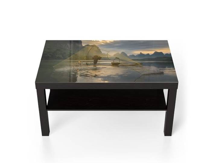 DEQORI Glastisch schwarz groß 90x50 cm Motiv Goldener Fang ausgefallener Beistelltisch aus Glas Hochglanz Couchtisch fürs Wohnzimmer moderner Couch Tisch mit Design