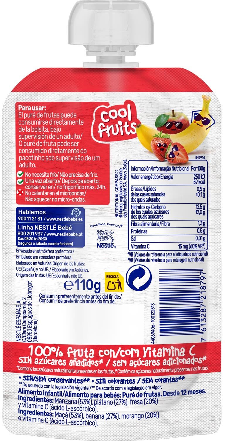 Nestlé Saqueta Cool Fruits Banana e Morango 110 g