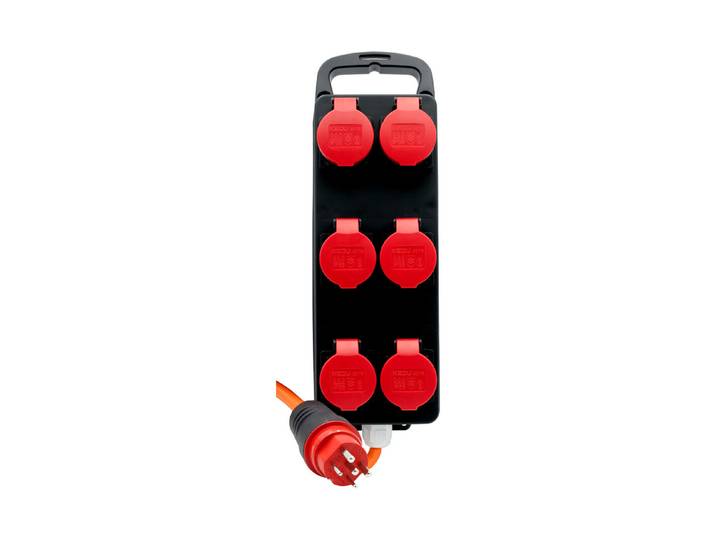 Portabler Stromverteiler BSV P T25/5 400V/16A, 6x T25 Steckdosen, Stecker T25, Kabel 2m N07V3V3 5G2.5 orange *Ch*