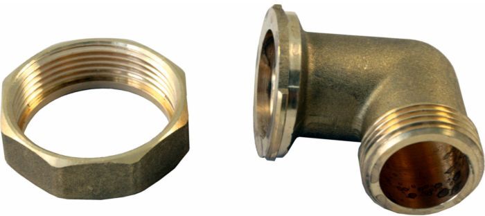 Wolf Fitting Bogen 90Gr 1"AG - 1 1/2" 2009012 mit Überwmutter, Messing