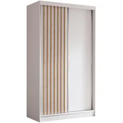 KLEIDERSCHRANK mit furnierten Schiebetüren und Aluminium-Leisten - LABELO - 120 cm Weiß+Weiß+Artisan