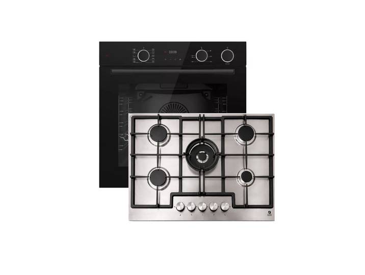 Böhme Elektro-Herd-Set Böhme HB60F78DL Backofen AirFry Dampf + Gaskochfeld 75cm Edelstahl