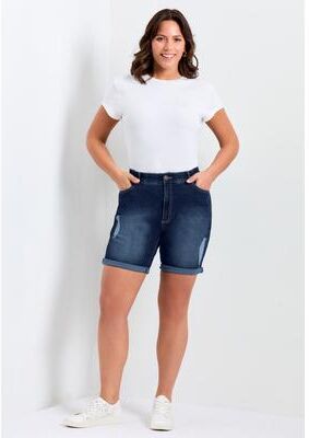 Plus Size Women's Giana Ripped Short by Avenue in Dark Wash (Size 18)