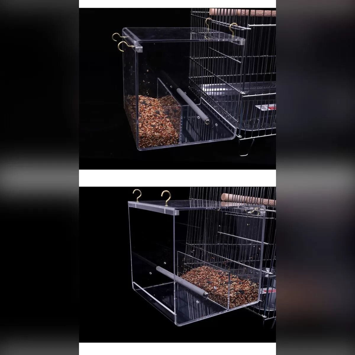 INF Kristallklarer Acryl-Vogelkäfig Anti-Verschüttungs-Futterspender mit Sitzstange - Einfache Installation M