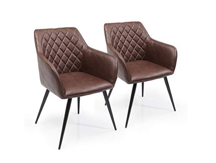 Kare Design Armlehnstuhl San Remo (2/Set), Braun, Esszimmerstuhl, Lederoptik, Stahl Beine, 47cm Sitzhöhe, 79x59x61 cm (H/B/T)