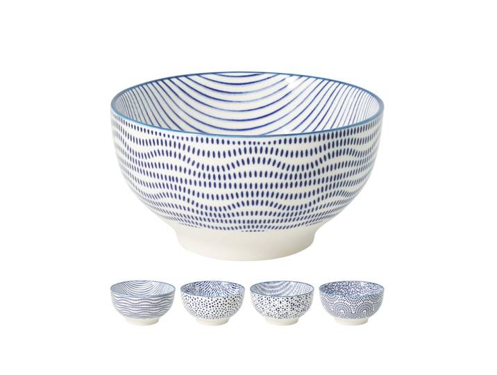 Schüssel Set Porzellan 890 ml 4-teilig weiss/blau