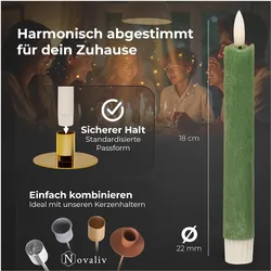 Novaliv, LED Kerzen, Stabkerzen LED mit Timer Grün 4 Stück Grün indoor - 6 Stunden - ECHTWACHS 18cm Höhe für Kerzen 2,2cm (4x)
