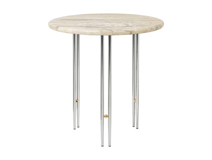 GUBI Table basse IOI Ø50 cm Chrome - laiton - marbre beige