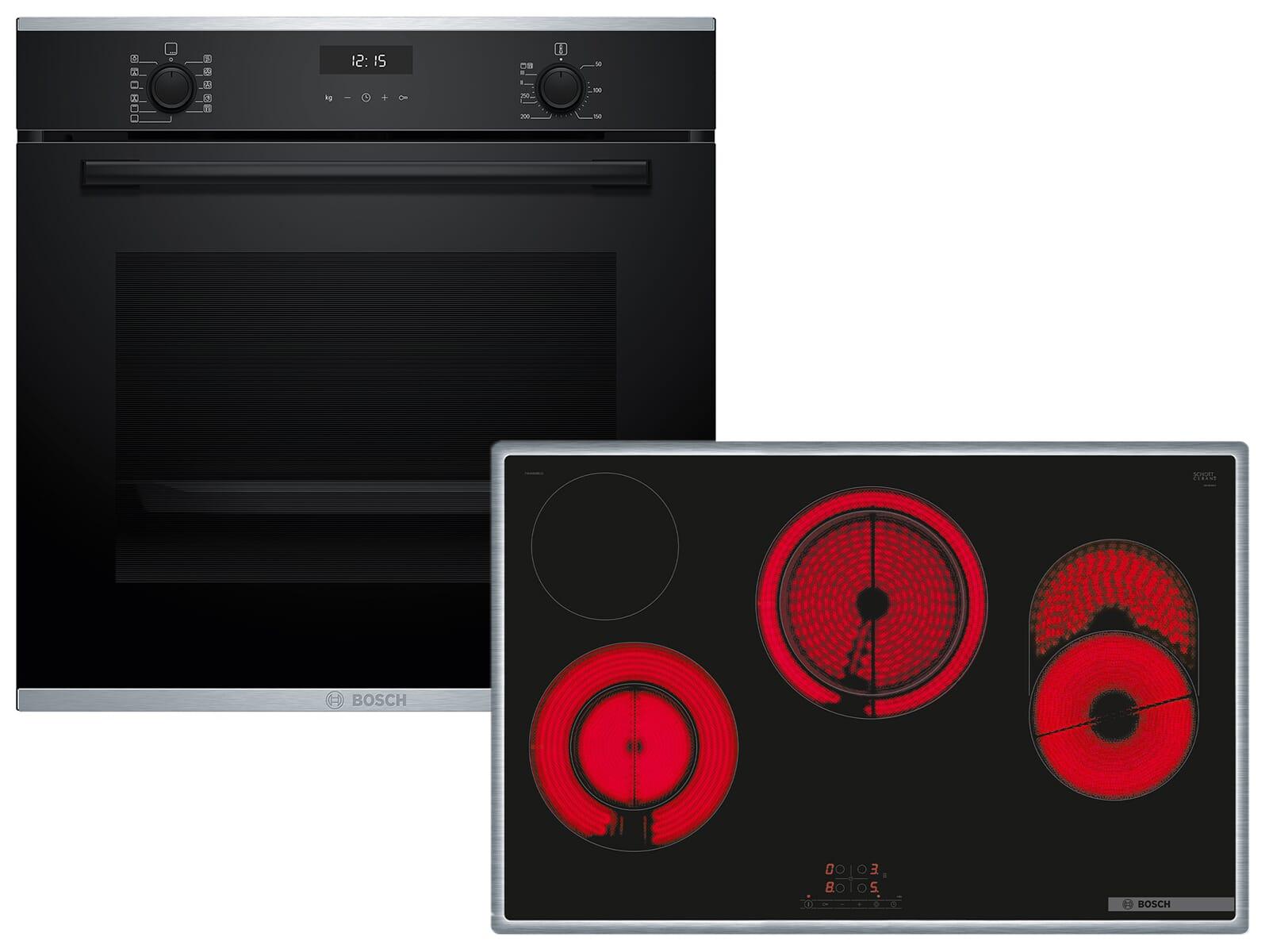 Bosch HBD632FH85 (HBG237BB4+PKH845BB1D), Glaskeramikkochfeld, 4 Zone(n), Glaskeramik, Schwarz, Touchsteuerung, 79,5 cm