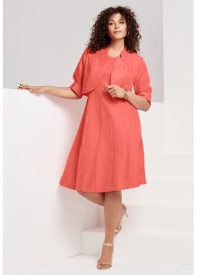 Plus Size Women's Plus Size Elbow Sleeve Fit-and-Flare Dress with Bolero Jacket - 2-Piece Suit by Roaman's in Sunset Coral (Size 22 W)