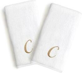 Copper Grove Belgrad 2-piece White Turkish Cotton Hand Towels with Gold Script Monogrammed Initial