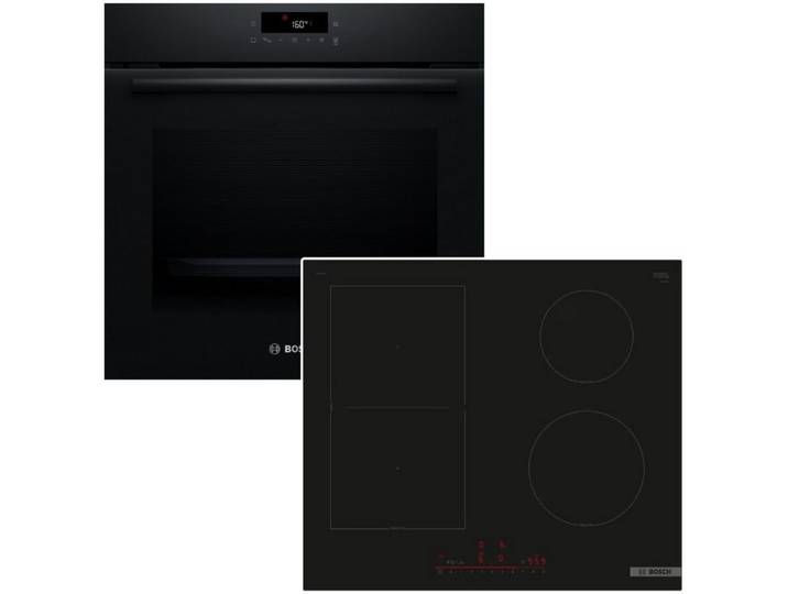 BOSCH Backofen-Set Pyrolyse Heissluft Induktion PowerBoost Schwarz HomeConnect CombiZone, mit Nein, Pyrolyse-Selbstreinigung Hydrolyse