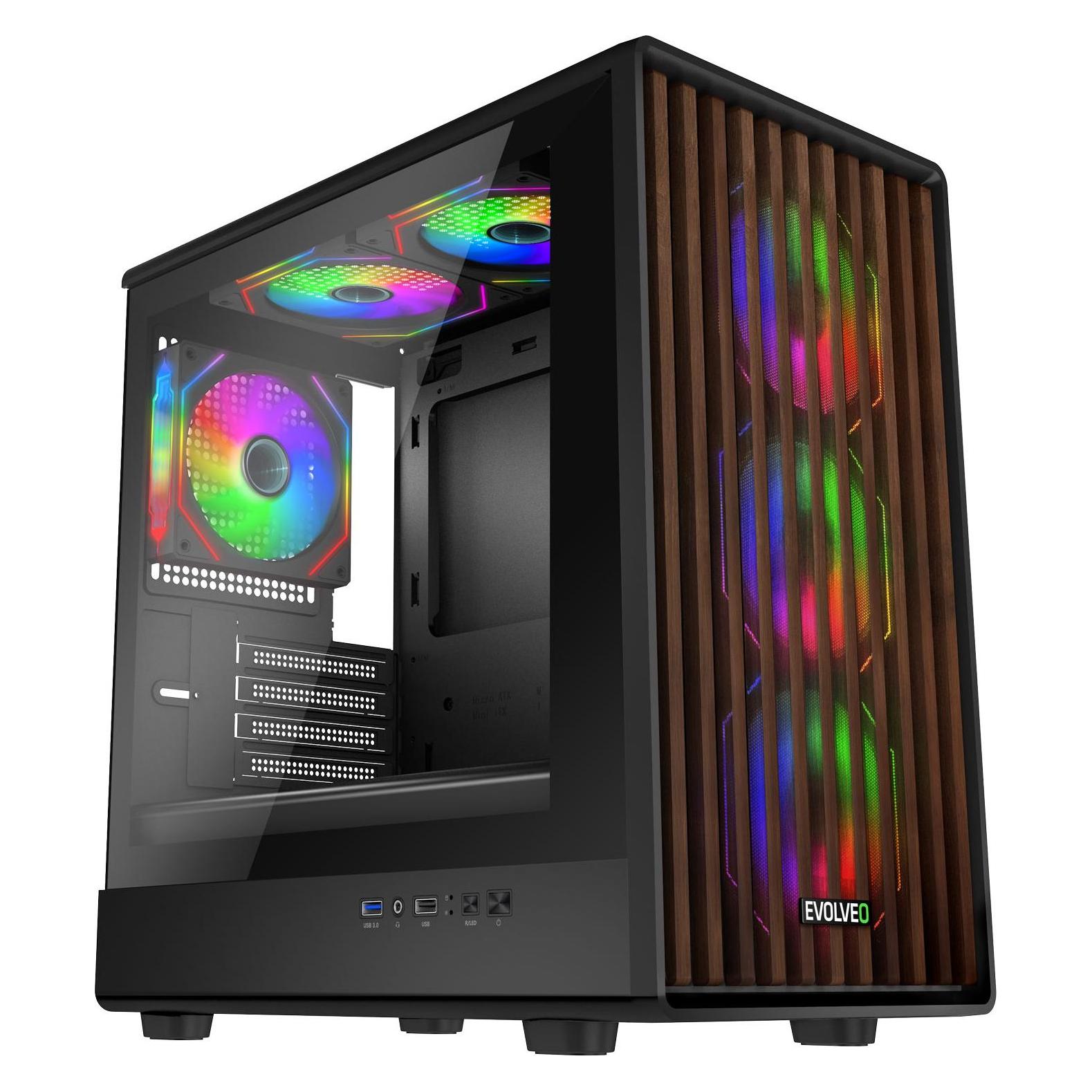 Evolveo Panthera, mATX/6x ARGB 120/Holz+Glas (mATX) (64552180)
