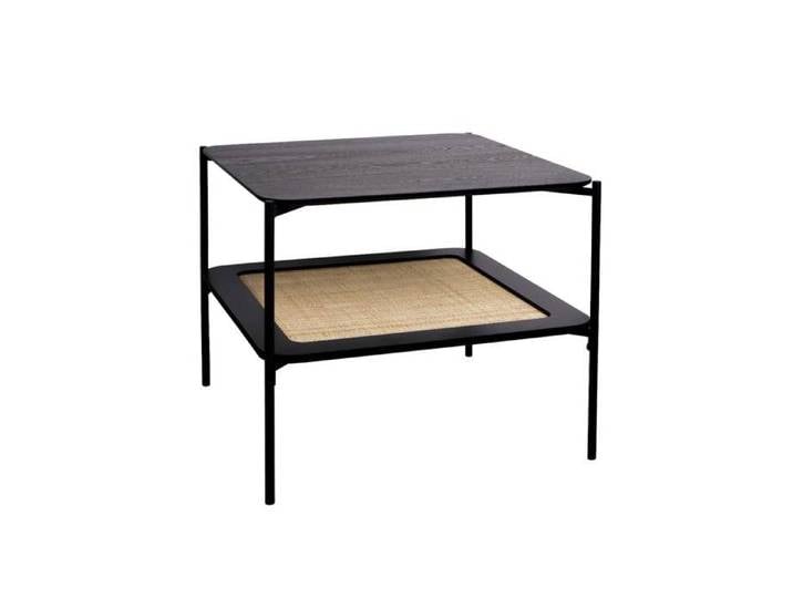 sweeek - Table basse carrée décor bois et cannage double plateau MANADO
