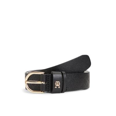 Ledergürtel TOMMY HILFIGER "EFFORTLESS 2.5 MONO", Damen, Gr. 120, schwarz, Web, Rindsleder, unifarben, Gürtel Ledergürtel, Größenverstellbar durch Schnalle