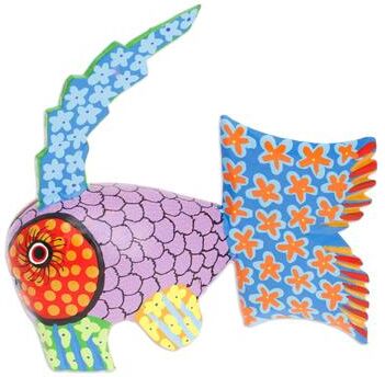 Novica Handmade Petite Fish In Purple Wood Alebrije Figurine