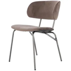 Stuhl Giulia mit Samtbezug, Retro Chic Design, taupe, gepolstert, Metallgestell silber