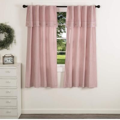 VHC Brands Farmhouse Ticking Red Short Panel Set of 2