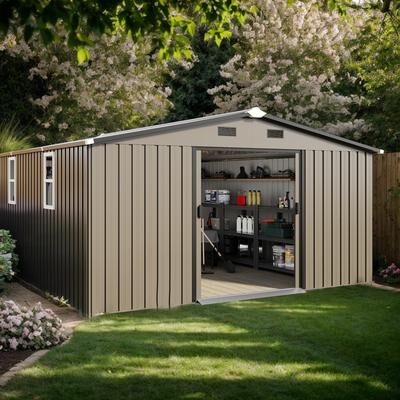 Clihome 10*12ft Metal Storage Sheds with Two Windows,Door