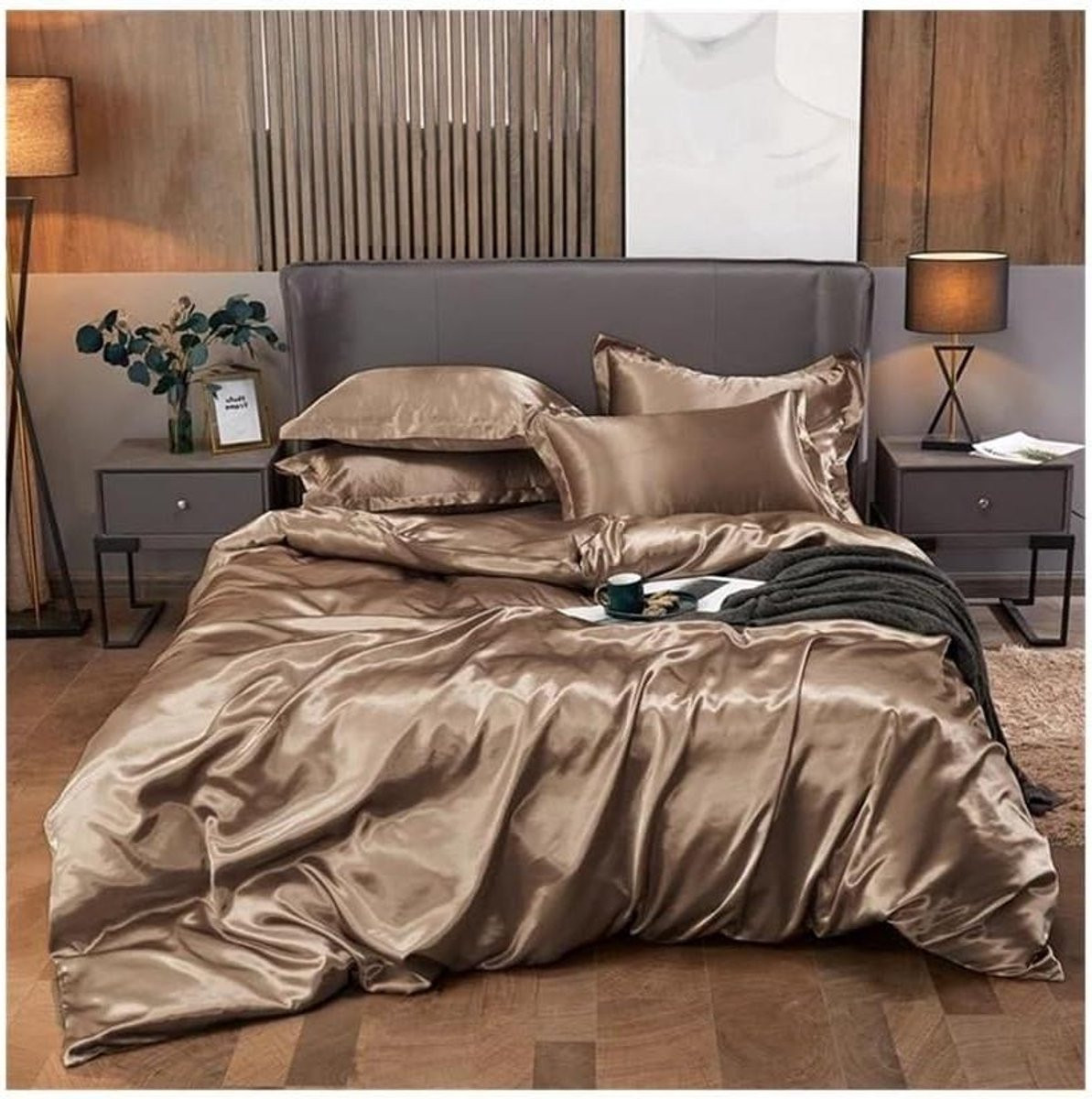 Luxe Satijnen Dekbedovertrek Bruin King 220x240cm