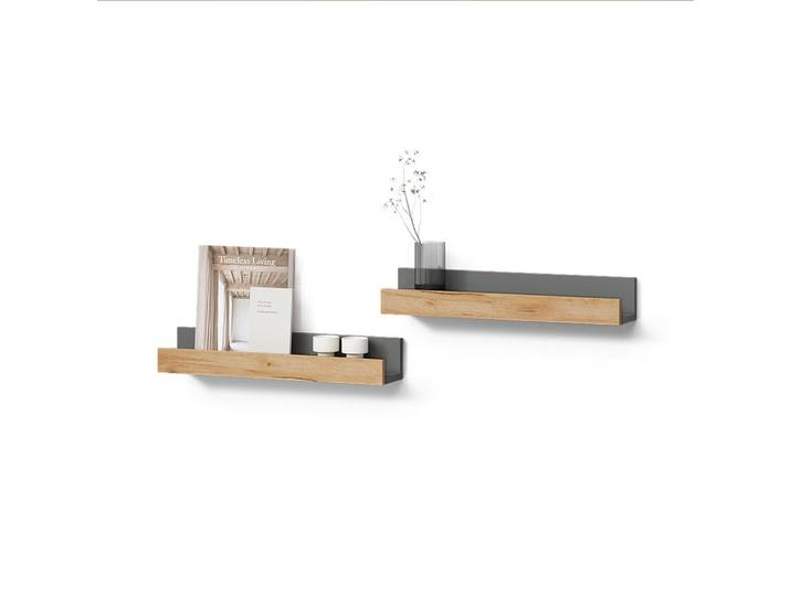 WANDREGAL Lorena Anthrazit/Goldkraft Eiche 60 x 10 cm 2er Set