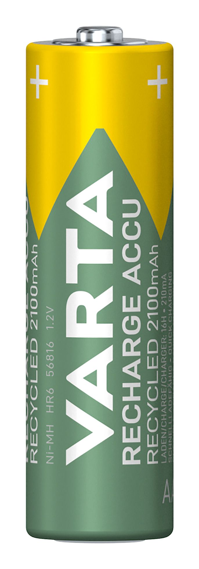 Varta Recharge Accu Recycled AA 2100 mAh 2er-Pack (vorbeladener NiMH-Akku, Mignon, 25 % recycelte Materialien, wiederaufladbarer Akku, sofort einsatzbereit) 56816 101 402