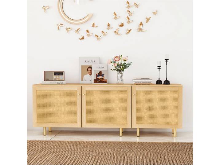 Buffet modulaire 3 portes avec rangement pour salle à manger 180x40x63 cm MDF décor bois naturel et métal doré