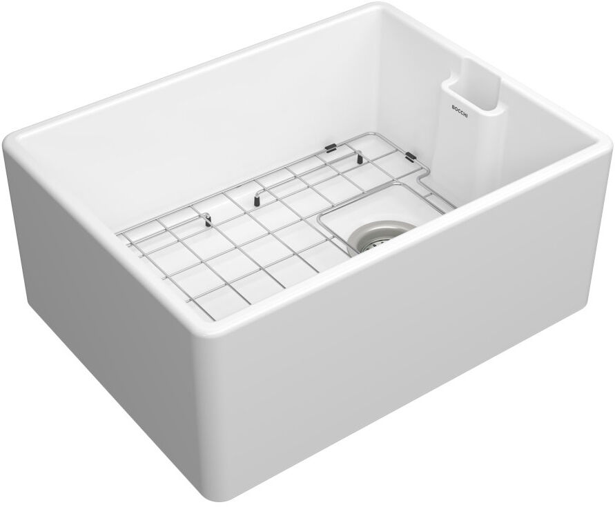 Bocchi Belfast T90 Ceramic Kitchen Sink, White, with Bottom Grid Gloss White 595mm L