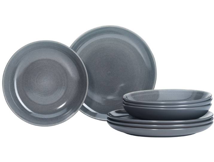 Tafelservice RITZENHOFF & BREKER Toledo , grau (anthrazit), 8 Stk., Steinzeug, Geschirr-Sets, Tafelservice, Teller Set, Reaktivglasur, jedes Stück ein Unikat