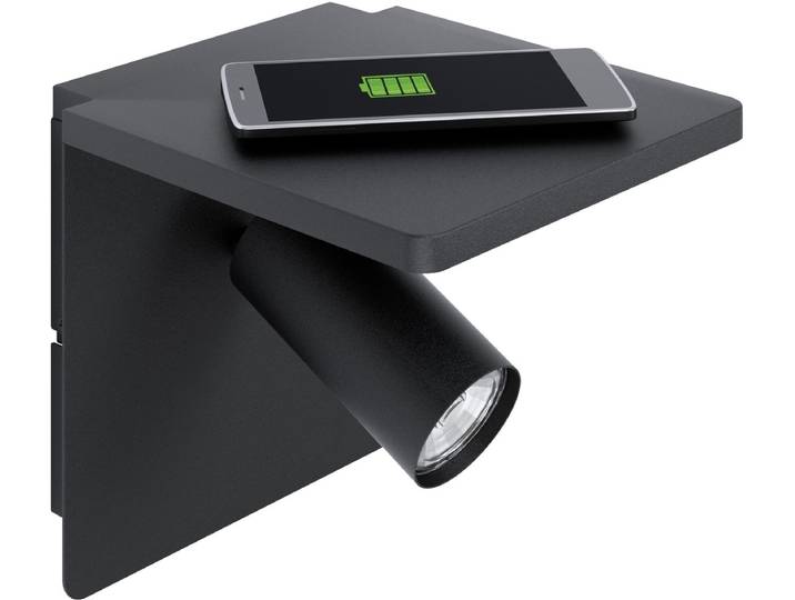 EGLO Ciglie Wandlamp - Draadloos Telefoon opladen - Zwart - GU10